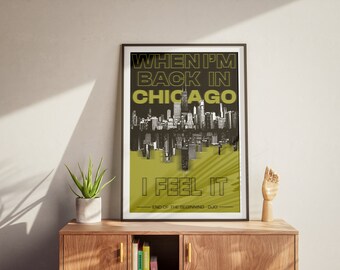 Koniec początku (półżółty) Plakat inspirowany DJO Chicago Skyline Dekoracja ścienna Prezent dla miłośnika muzyki