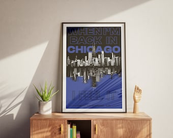 Koniec początku (pół niebieski) Plakat inspirowany DJO Chicago Skyline Dekoracja ścienna Prezent dla miłośnika muzyki