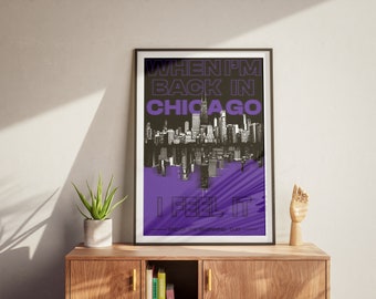 Koniec początku (pół fioletowy) Plakat inspirowany DJO Chicago Skyline Dekoracja ścienna Prezent dla miłośnika muzyki