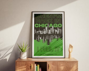 Koniec początku (pół zielony) Plakat inspirowany DJO Chicago Skyline Dekoracja ścienna Prezent dla miłośnika muzyki