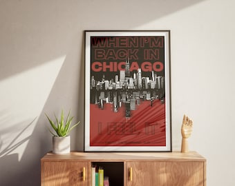 Koniec początku (połowa czerwieni) Plakat inspirowany DJO Chicago Skyline Dekoracja ścienna Prezent dla miłośnika muzyki