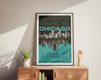 Koniec początku (pół turkusowy) Plakat inspirowany DJO Chicago Skyline Dekoracja ścienna Prezent dla miłośnika muzyki