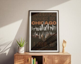 Koniec początku (pomarańczowy szczegół) Plakat inspirowany DJO Chicago Skyline Dekoracja ścienna Prezent dla miłośnika muzyki