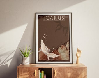 Plakat Spadającego Ikara Mitologia Sztuka Ścienna Brązowy Wystrój Pokoju Mitologia Sztuka Ścienna Plakat Mitologia Grecka