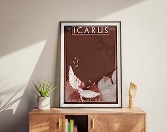 Plakat Spadającego Ikara Mitologia Sztuka Ścienna Czerwony Wystrój Pokoju Mitologia Sztuka Ścienna Plakat Mitologia Grecka