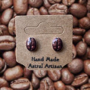 Coffee Bean Stud Earrings, Coffee Earrings, Espresso Studs, Hand Made Earrings, Espresso Bean Studs, Coffee Earrings,Whimsical Stud Earrings