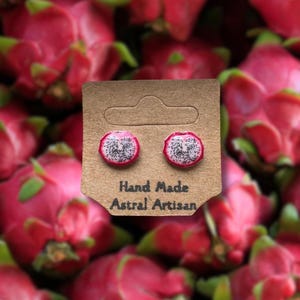 Dragon Fruit Slice Earrings, Hand Made Dragon Fruit Stud Earrings, Fruit Earrings, Fruit Stud Earrings, Whimsical Earrings