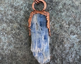 Blue Kyanite Copper Necklace, Electroformed Copper Necklace