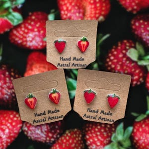 Strawberry Stud Earrings, Hand Made Earrings, Whimsical Stud Earrings