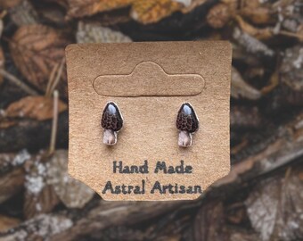 Morel Mushroom Stud Earrings, Hand Made Morel Mushroom Earrings, Whimsical Earrings, Mushroom Earrings, Mushroom Stud Earrings