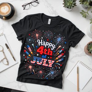 Happy 4th of July PNG, Patriotic Fireworks art, Independence Day Sublimation Design, USA Flag Shirt PNG, Digital Download image 3