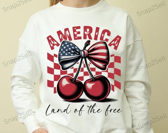 Retro Cherry America PNG: 4th of July Sublimation Design (Digital Download
