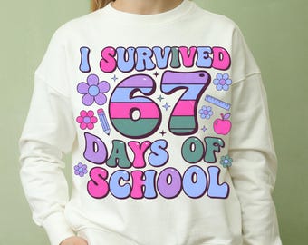67日間学校を生き延びたPNG、かわいい子供用スクールシャツ、新学期Tシャツ、教師向けデジタルダウンロード、コンフォートカラー®