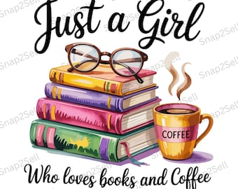 Libros y café PNG: Diseño de sublimación acogedor para amantes de los libros (descarga digital)