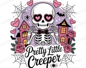 ピンクのハロウィンスケルトンPNG | ガーリーで不気味な昇華デザイン（デジタルダウンロード）