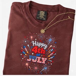 Happy 4th of July PNG, Patriotic Fireworks art, Independence Day Sublimation Design, USA Flag Shirt PNG, Digital Download image 4