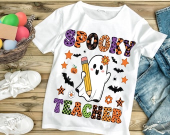 Spooky Teacher Halloween PNG: Ghost, Pumpkin & Bats Design (Digital Download)