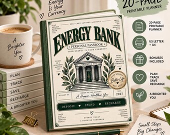 Energy Bank Planner Printable, Self-Care Wellness Tracker (Digital Download)