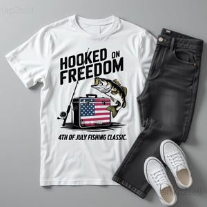 Patriotic Fishing PNG: American Flag Bass Fish Clipart (Digital Download