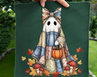 Patchwork Ghost PNG: Halloweenowy projekt sublimacji kokietki (pobieranie cyfrowe)