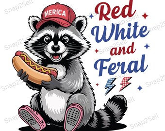 Funny Raccoon 4th of July PNG: Patriotic Hot Dog Design (Digital Download