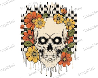 Floral Skull PNG: Retro Halloween Sublimation Clipart (Digital Download)