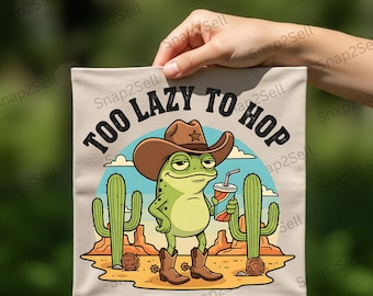 Lazy Cowboy Frog PNG: Funny Western T-Shirt Sublimation Art (Digital Download)
