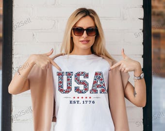 Floral USA PNG: Retro Coquette 4th of July Design (Digital Download