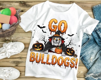 Spooky Bulldog Pumpkin PNG: Halloween Football Sublimation (Digital Download)