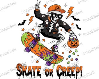 Skate oder Creep Halloween PNG: Skateboard Skelett Clipart (digitaler Download)
