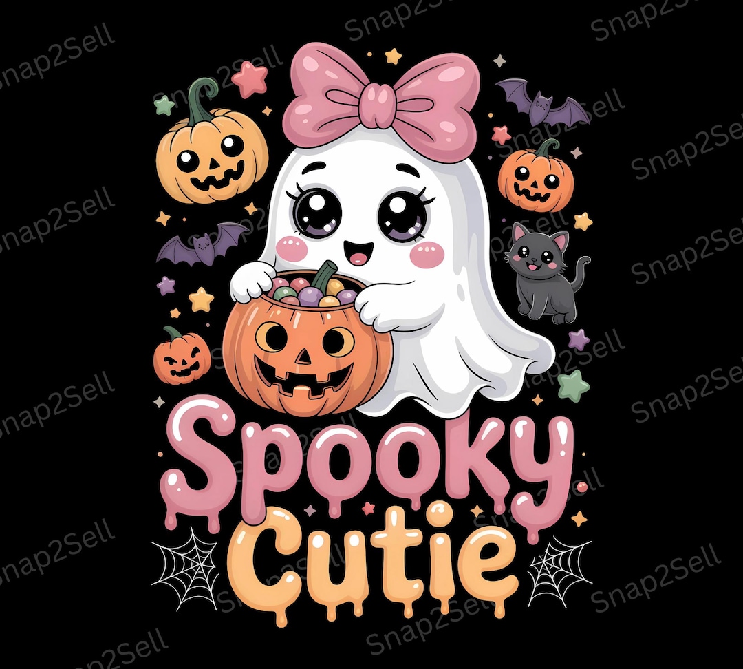 Kawaii Halloween Ghost PNG | Spooky Cutie Sublimation Design (digital ...
