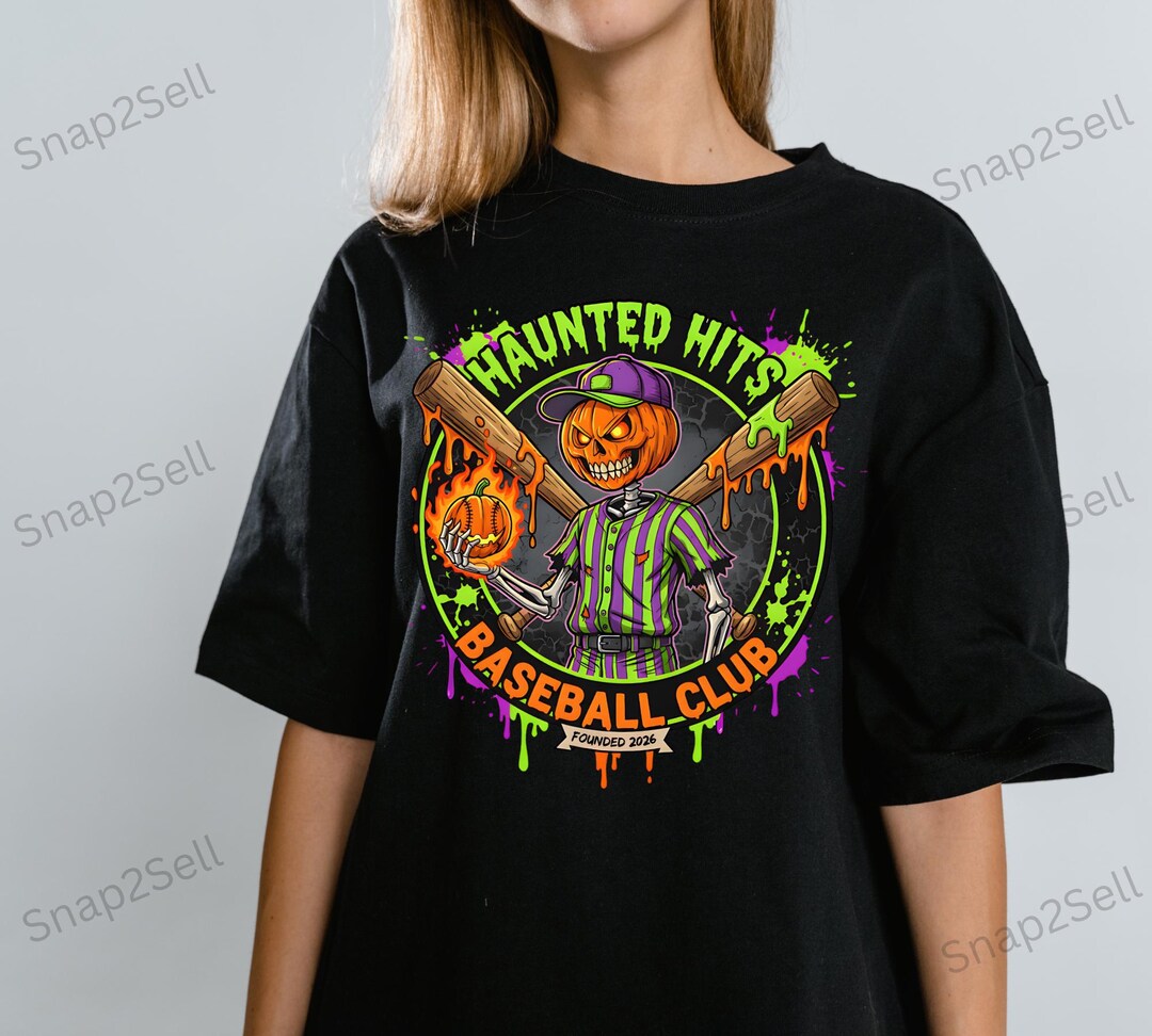 Halloween Baseball Skeleton PNG: Haunted Hits Club Design (digital ...