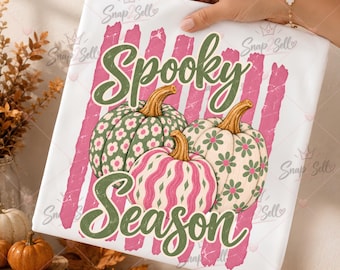 Spooky Season Pumpkin PNG, Pink Floral Fall Design (Digital Download)