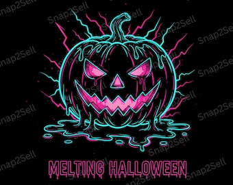 Neon Drippy Pumpkin PNG: Spooky Halloween Sublimation Design (Digital Download)