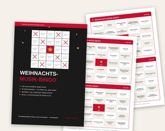 Printable Christmas Music Bingo | 100 Cards, 60 Christmas Songs | Christmas Party Game for Company Parties and Families | PDF Download