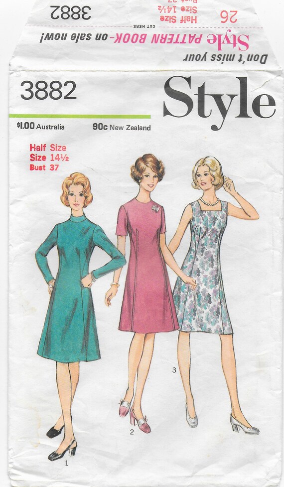 Vintage 1970s Paneled Front Sleeve Variations Dress Sewing Etsy