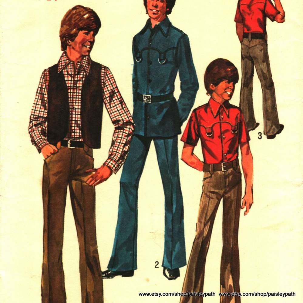 Vintage Teen Boys 14 Years Sewing Pattern 1973 Vest Shirt and - Etsy