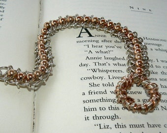 Queen's Link chainmaille bracelet - Sterling Silver and Rose Gold Filled