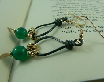 Black Silver Green Onyx Earrings