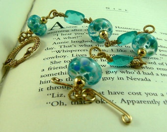 Blue Lampwork/Swiss Blue Quartz Gold Filled Bracelet