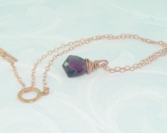 Amethyst Shield Rose Gold Filled necklace