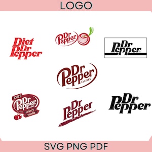 May include: A collection of Dr Pepper logos in various styles and colors, including red, black, and white. The logos feature the text "Dr Pepper" and some include the tagline "Est. 1885".