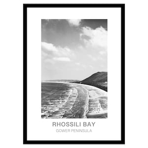 Rhossili Bay, Gower Peninsula | Black & White Digital Travel Print | Gower Travel Print | Gower Poster | Gower Wall Art