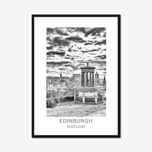Edinburgh, Scotland | Edinburgh Skyline | Black & White Framed Travel Print | Edinburgh Print | Edinburgh Wall Art Decor | Graduation Gift