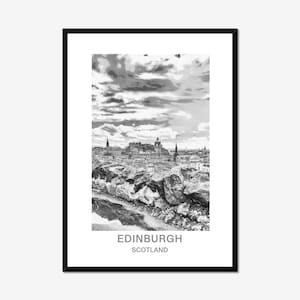 Edinburgh, Scotland | Edinburgh Skyline | Black & White Framed Travel Print | Edinburgh Print | Edinburgh Wall Art Decor | Graduation Gift