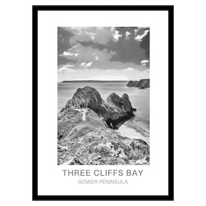 Three Cliffs Bay, Gower Peninsula | Black & White Digital Travel Print | Gower Travel Print | Gower Poster | Gower Wall Art