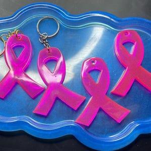4 Breast Cancer Awareness Ribbon Pink Keychains Epoxy Resin Custom