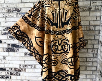 NOW Size S to 6X 7X Gauzy Batik Oversize Black Trim I376 Boho Caftan Dress