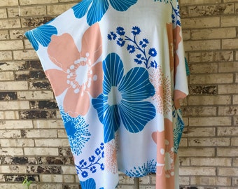 Plus Size Tunic, Hibiscus Floral Design, Lightweight Rayon Fabric