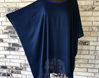 Plus Size Tunic, Navy Rayon, Beaded Hemline